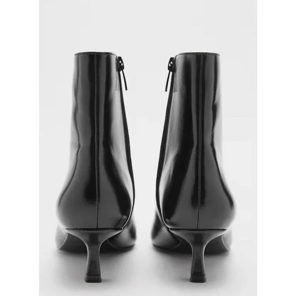 NEW MANGO MNG BLACK TOBI FAUX LEATHER KITTEN HEEL ANKLE BOOTS BOOTIE 36 US 6 - Picture 3 of 8